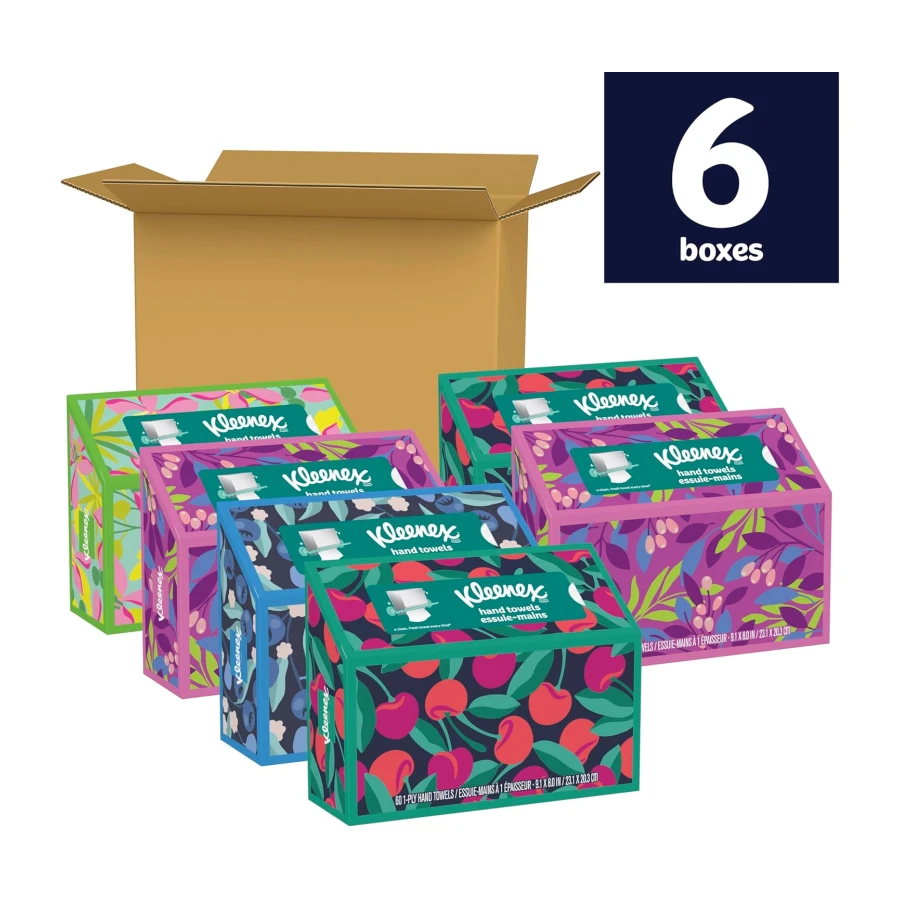 Kleenex Hand Towels, Single-Use Disposable Paper Towels, 6 Boxes, 60 Towels Per Box