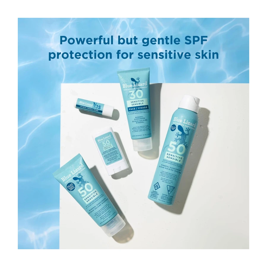 Blue Lizard Sensitive Mineral SPF 50 Sunscreen Lotion, 100% Mineral Sunscreen, UVA/UVB Protection, Infused with organic Aloe Vera, Soothes and Hydrates, 89 ml