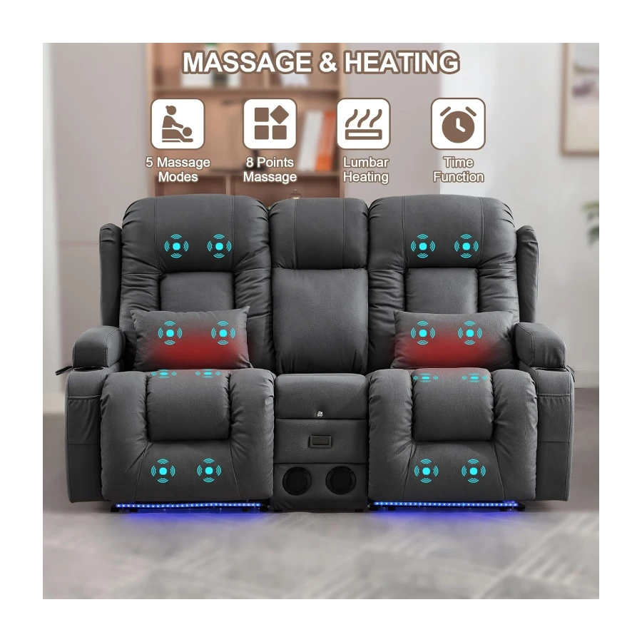 TUNYI Power Loveseat Recliner Sofa with Massage & Heat Home Theater Seating