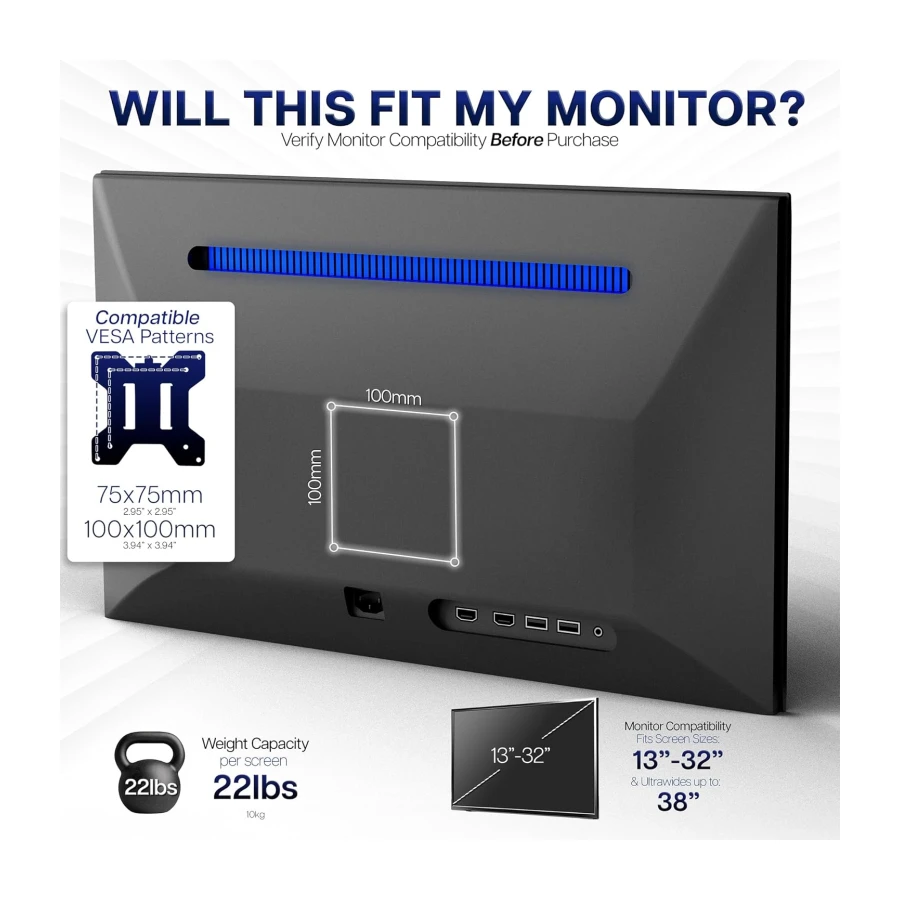 VIVO Single Monitor Arm Desk Mount, Holds Screens up to 32 inch Regular and 38 inch Ultrawide