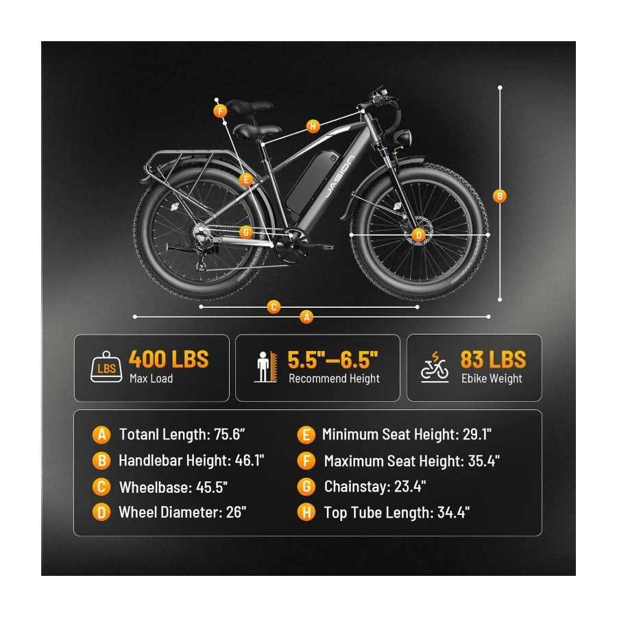 Jasion EB5 MAX Electric Bike for Adults, 48V 15Ah Removeable Battery, 1500W Peak Motor, 26'' x 4'' Fat Tire Ebike, 45+ KMH Speed, Cruise Control, with 7-Speed Gears Electric Mountain Bike