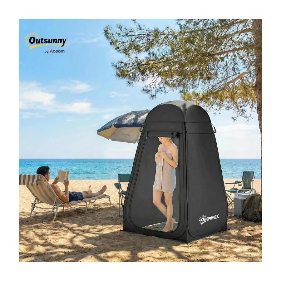 Outsunny Pop Up Shower Tent, Portable Camping Hiking Toilet Privacy Shelter with Mesh Windows, Zipper Door, and Carrying Bag for Outdoor Changing, Dressing Fishing, Bathing