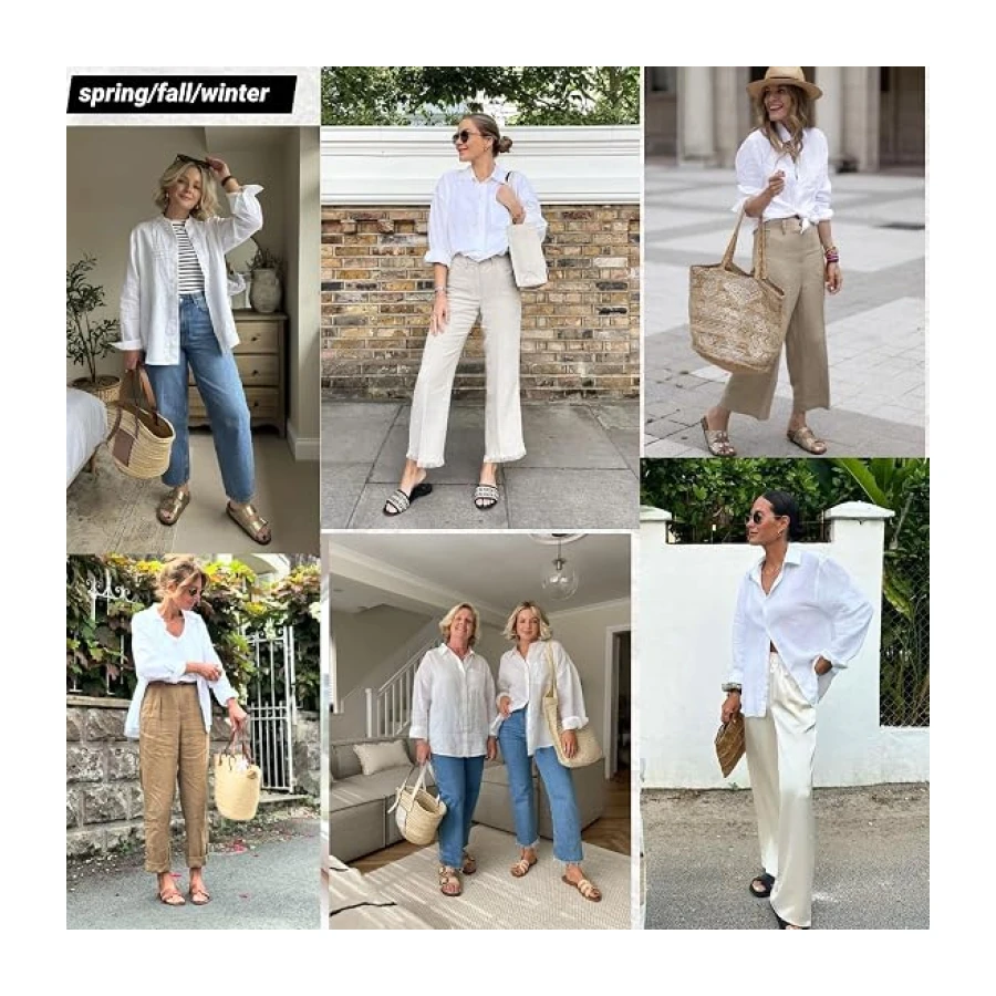 Zeagoo Linen Button Down Shirts for Women Long Sleeve Cotton Gauze Tops Casual Collared Blouses Loose Fit