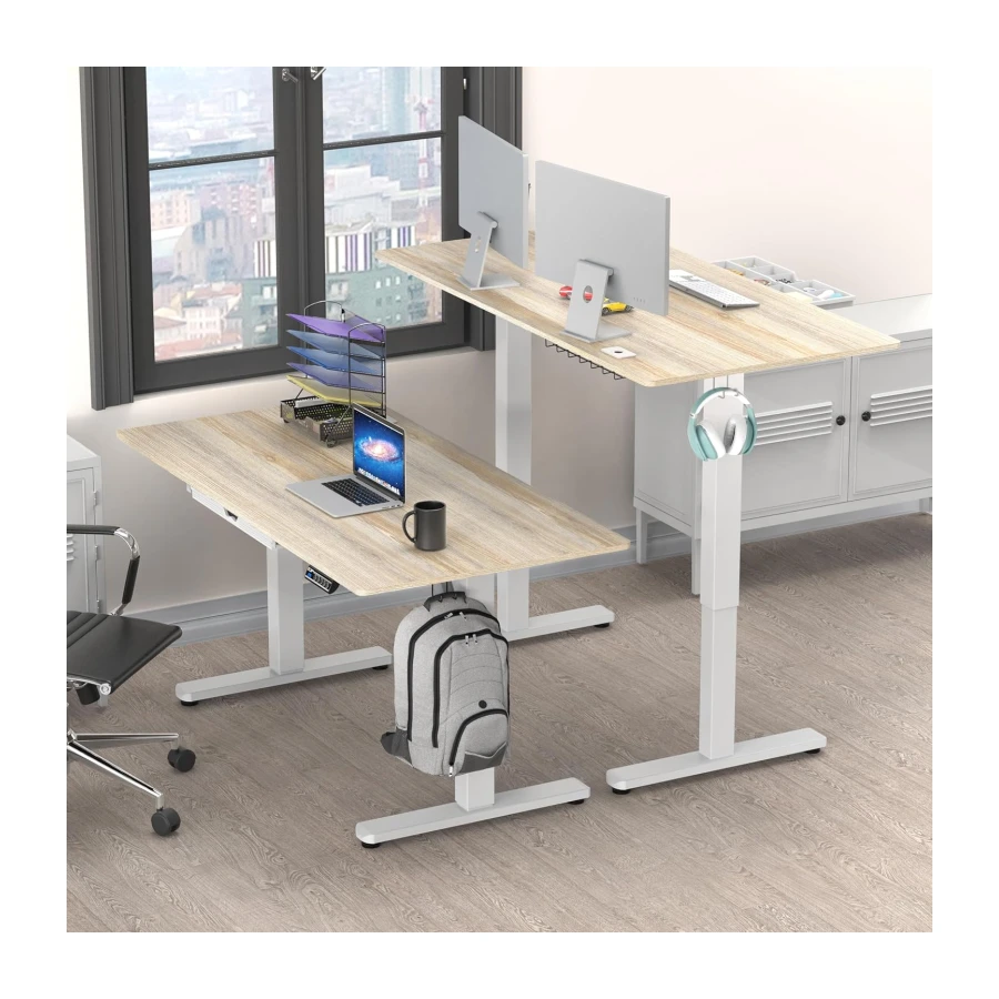 SHW 55 x 28 Electric Height Adjustable Standing Desk w/Drawer, Maple