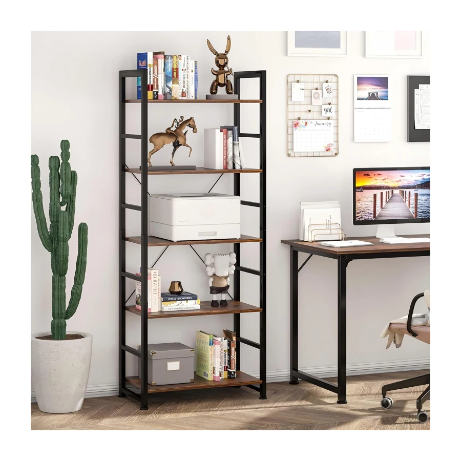 VERMESS Industrial Bookshelf, 5-Tier 24inch Shelving Unit Wood Bookcase with Open Shelves