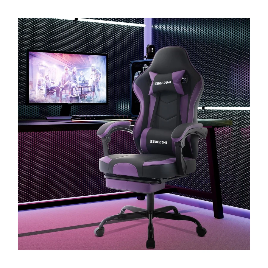 Gaming Chair, Ergonomic Computer Chair with Footrest and Massage Lumbar Support