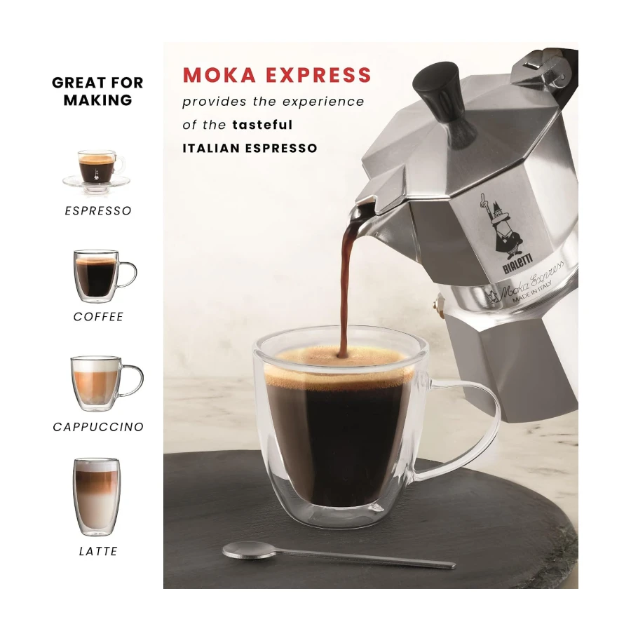BIALETTI Moka Express 6-Cup Aluminum Stovetop Espresso Maker, Silver