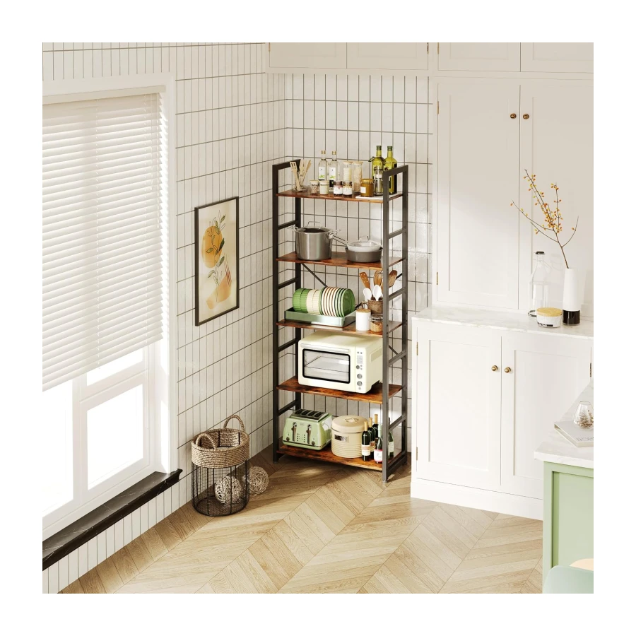 VERMESS Industrial Bookshelf, 5-Tier 24inch Shelving Unit Wood Bookcase with Open Shelves