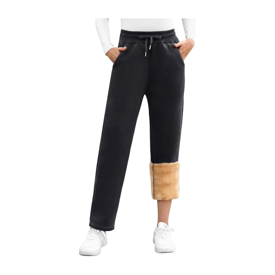 UMIPUBO Gefütterte Jogginghose Damen Warm Fleece Freizeithose Winter Thermo Fleecehose High Waist Sweathose mit 2 Taschen, Damenhose mit Gummizug