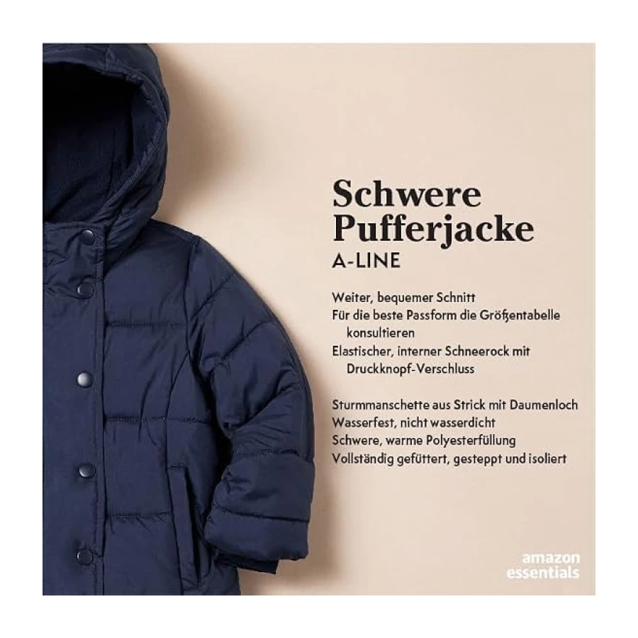 Amazon Essentials Mädchen Schwerer Daunenmantel Mit Kapuze, Wasserabweisend