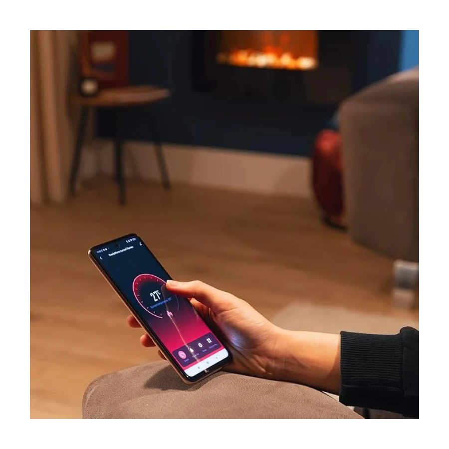 Cecotec Dekorativer Elektrischer Kaminofen ReadyWarm 2250 Curved Flames Connected. 22", 2000 W, Steuerung über Wi-Fi, Fernbedienung, Gekrümmte Anzeigetafel aus gehärtetem Glas, 20 m2