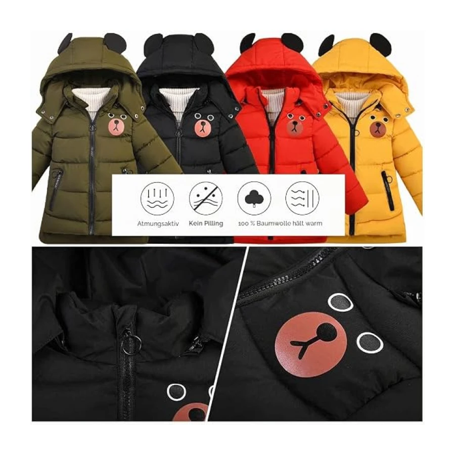 Jungen Winterjacke mit Abnehmbarer Kapuze Kinder Verdickte Outdoor Jacke Mädchen Wintermantel Daunenmantel Daunenjacke