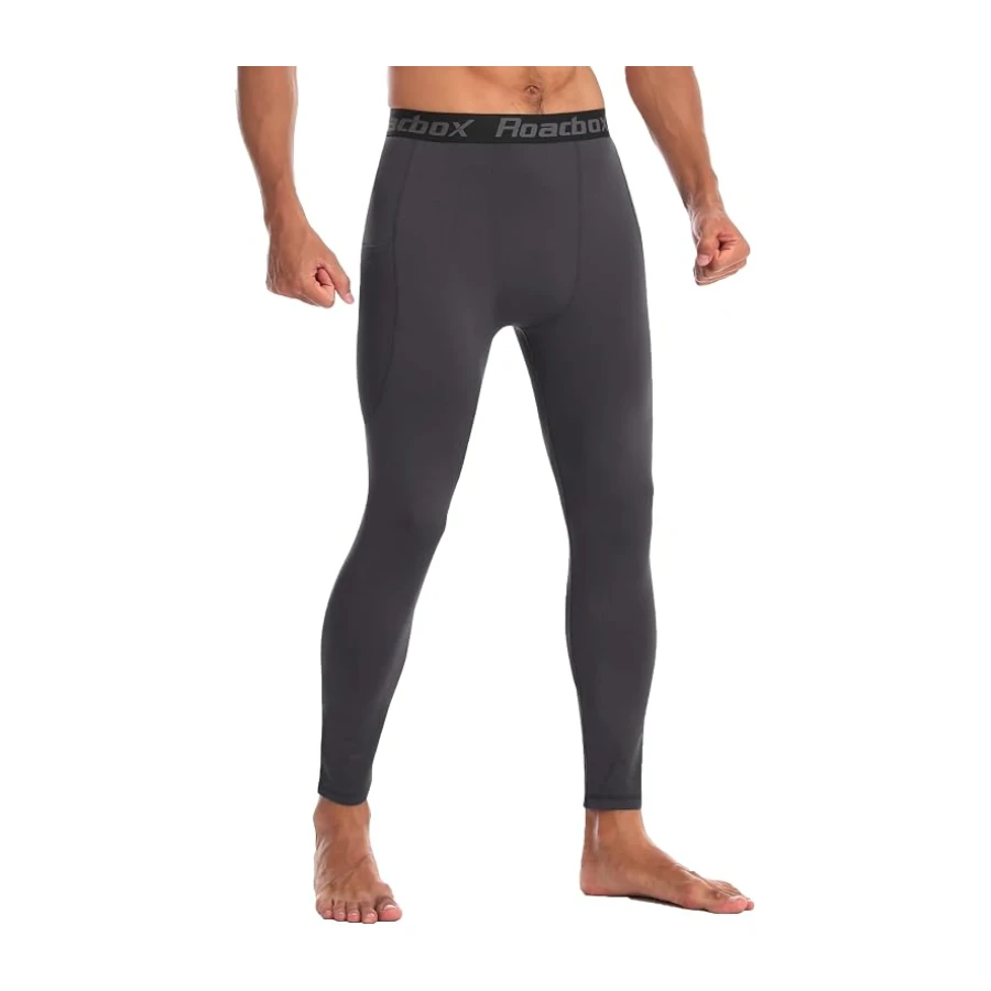 Roadbox Thermo Kompressionshose Herren, Fleece Sportleggings mit Taschen