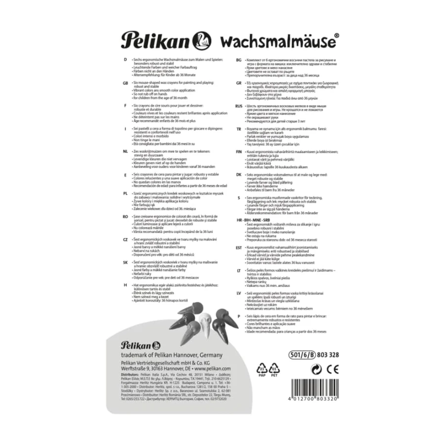 Pelikan 803328 Wachsmalmäuse, 6 Farben sortiert, 1 Pack