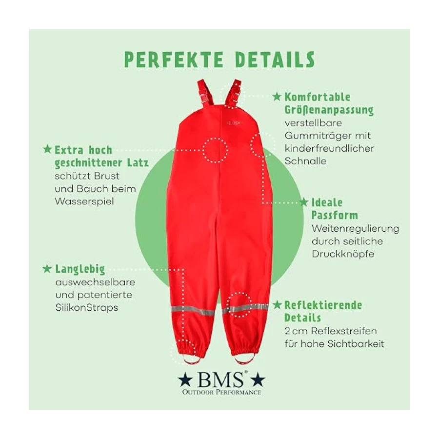 BMS® Regenhose für Kinder mit Latz, ideale Matschhose und Buddelhose