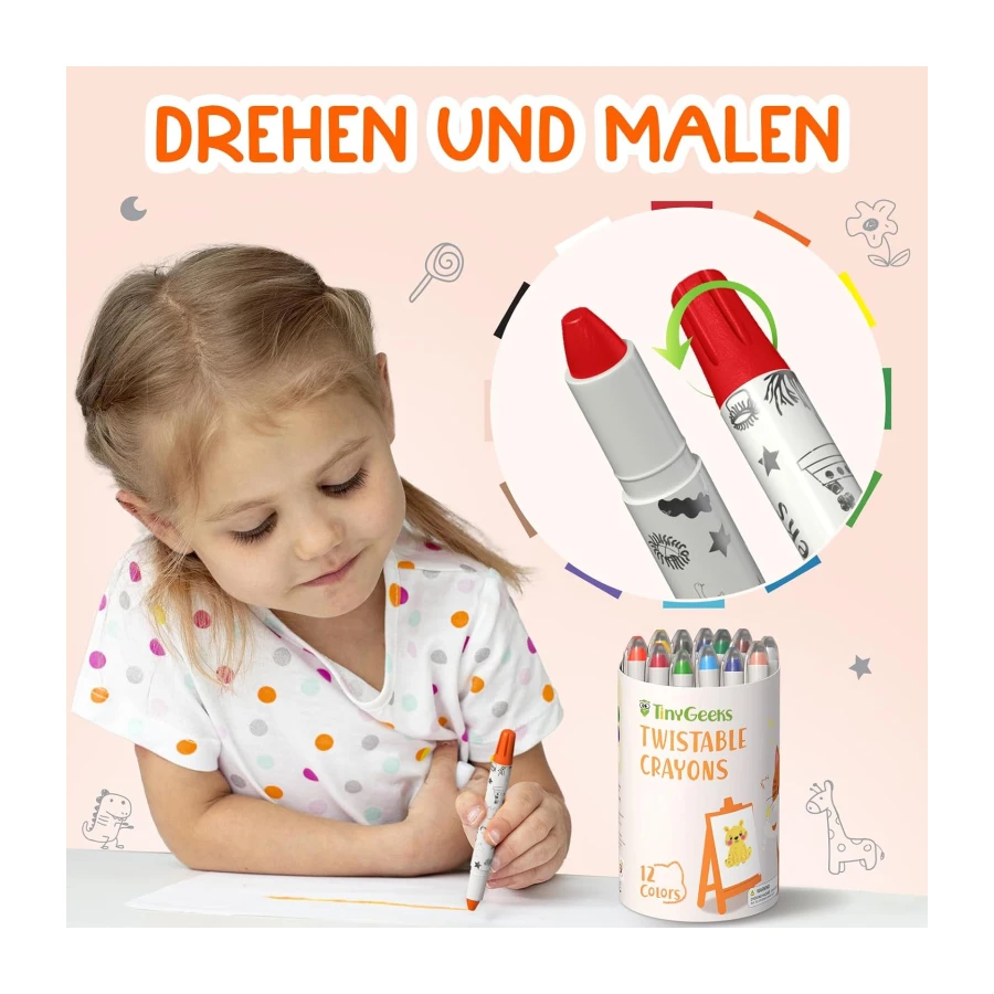 Twistable Crayons 12 Stück Wachsmalstifte für Kleinkinder Waschbar