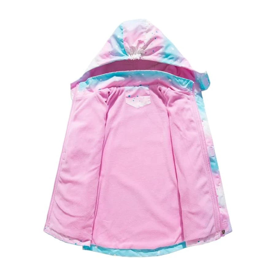 NATUST Mädchen Gefütterte Regenjacke Kinder Winddicht Übergangsjacke mit Abtrennbare Kapuze