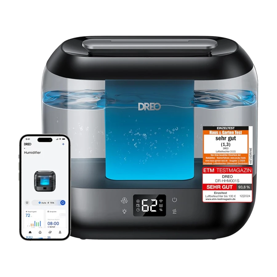 Dreo Smart Luftbefeuchter für Schlafzimmer, oben befüllbarer 4L Supergroßer Kühler Nebel Humidifier mit Öl Diffusor und Nachtlicht, 36 Stunden Laufzeit, leiser Ultraschall Luftbefeuchter Zuhause