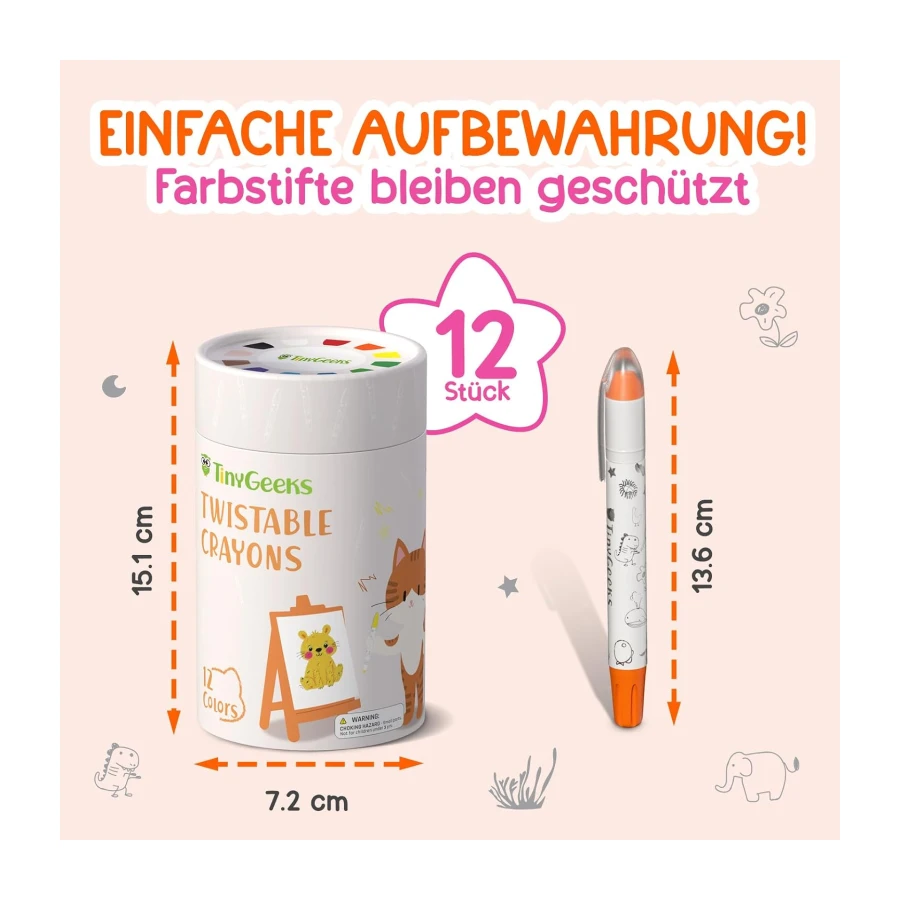 Twistable Crayons 12 Stück Wachsmalstifte für Kleinkinder Waschbar
