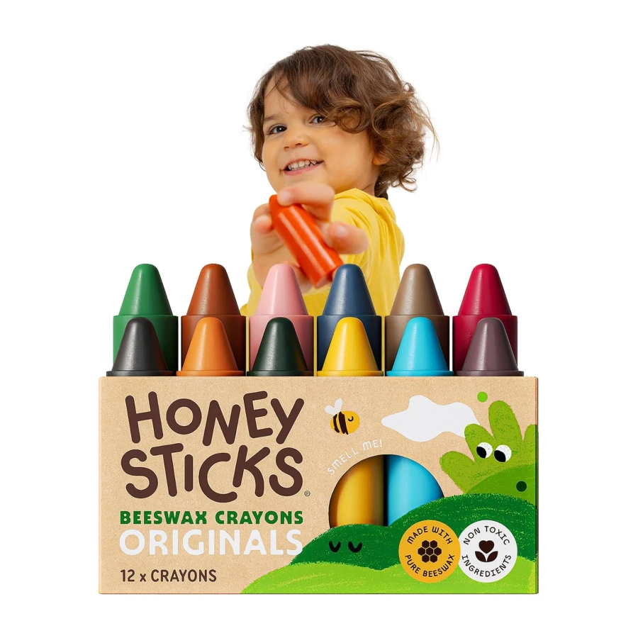 Honeysticks Wachsmalstifte (12er-Pack) - Ungiftige Wachsmalstifte Ab 1 Jahr