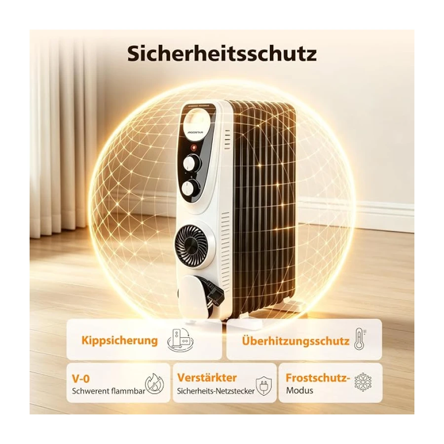 Aigostar Ölradiator 2300W, 11 Rippen mit Separatem 400W Heizlüfter