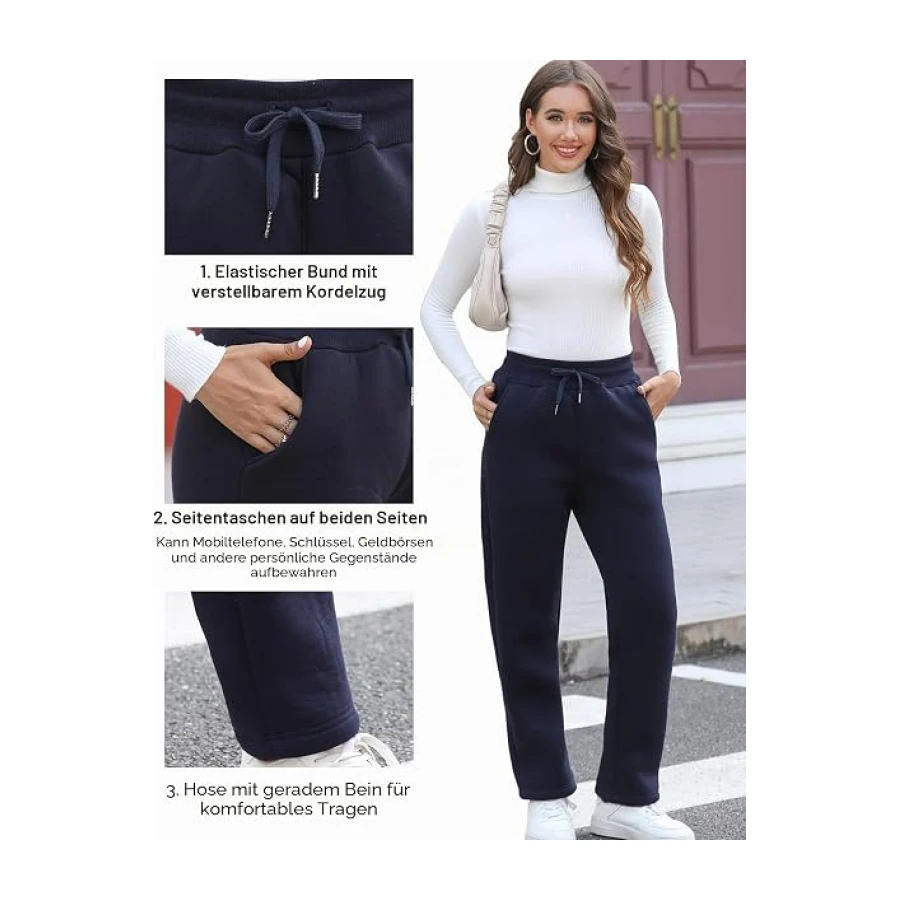 UMIPUBO Gefütterte Jogginghose Damen Warm Fleece Freizeithose Winter Thermo Fleecehose High Waist Sweathose mit 2 Taschen, Damenhose mit Gummizug