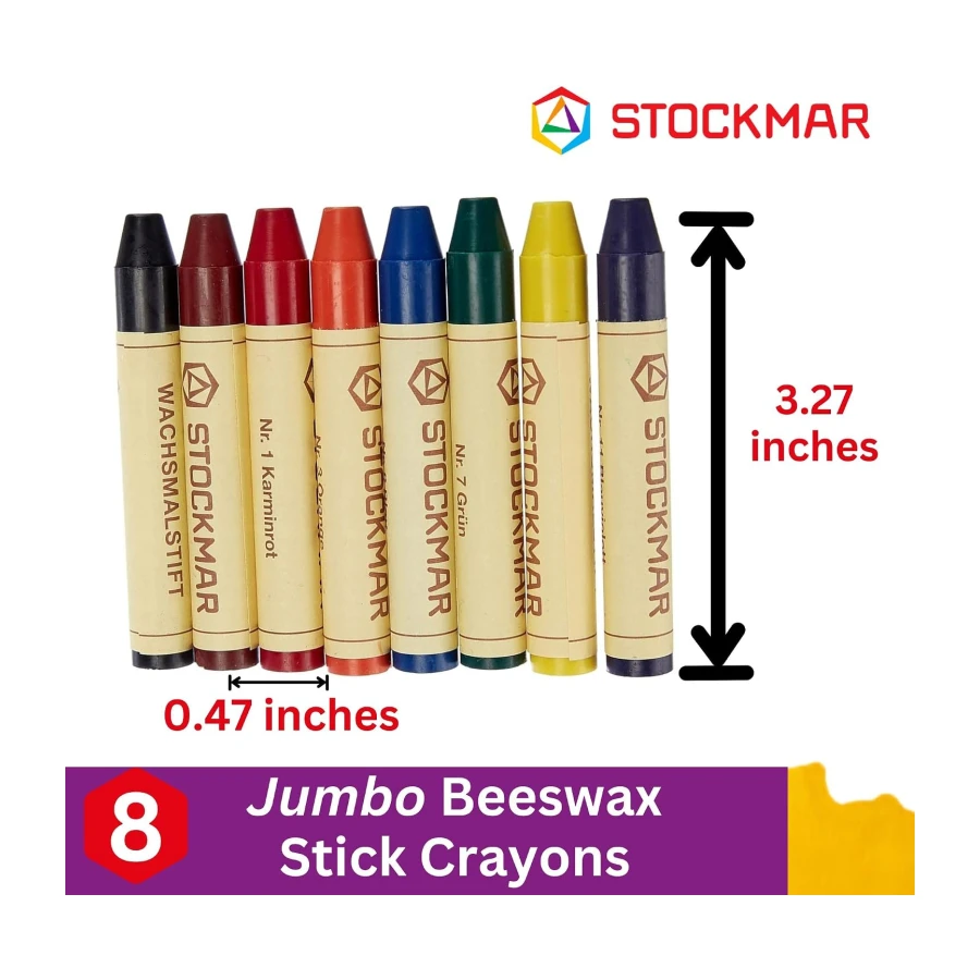 Stockmar FBA_31000 Stockmar Wachsmalstifte (8 Stifte, wasserfest, papergewickelt, aus Bienenwachs, im Blechetui), 1 - Pack, bunt