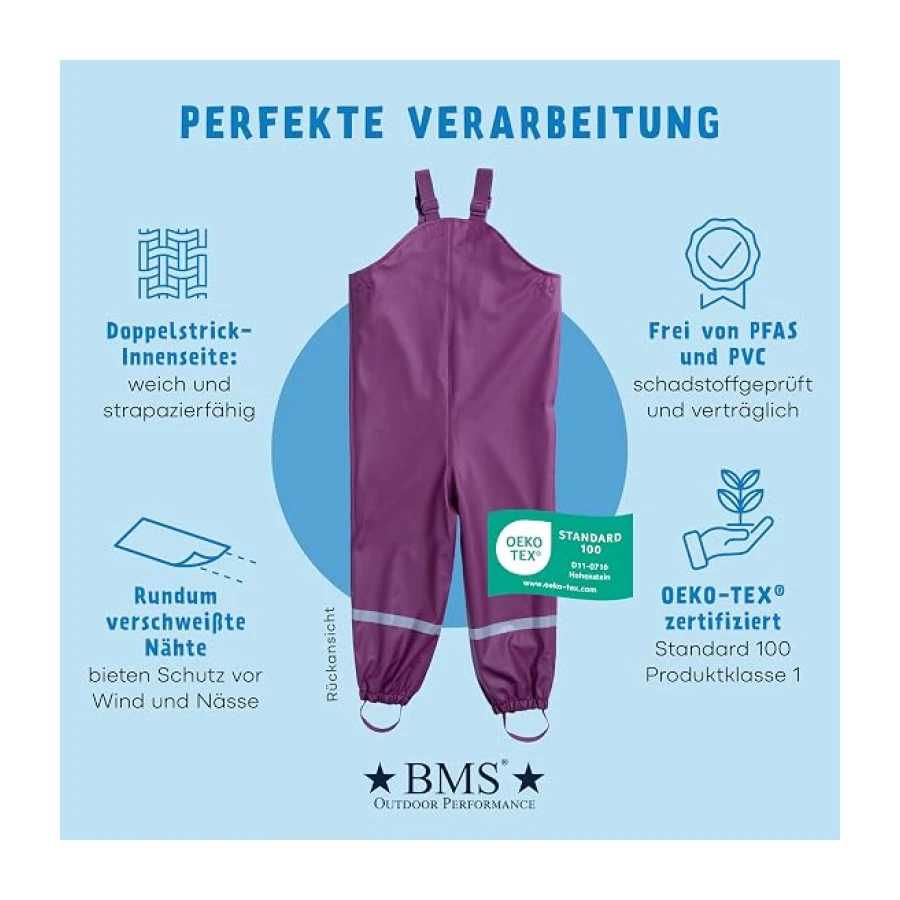 BMS® Regenhose für Kinder mit Latz, ideale Matschhose und Buddelhose