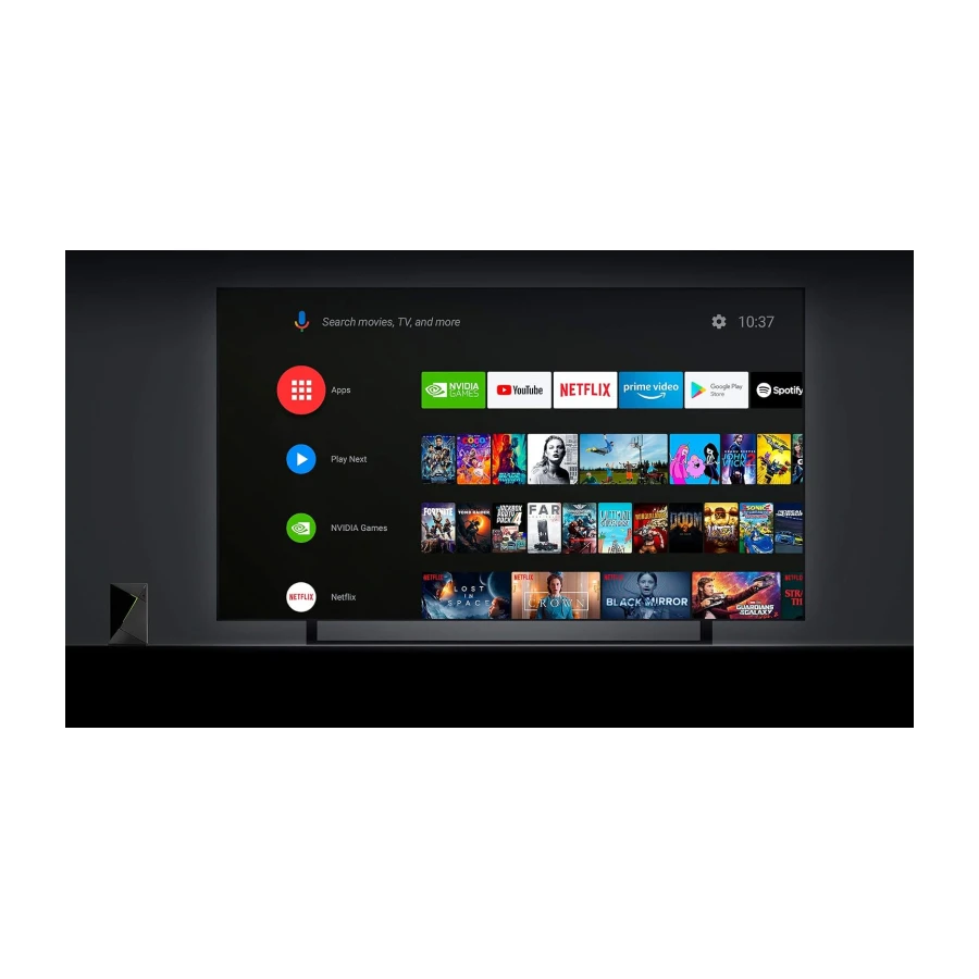 NVIDIA SHIELD Android TV Pro Multimedia Player; 4K HDR Filme, Live Sport, Dolby Vision-Atmos, KI-unterstützte Video-Hochskalierung, GeForce NOW Cloud Gaming, Google Assistant integriert