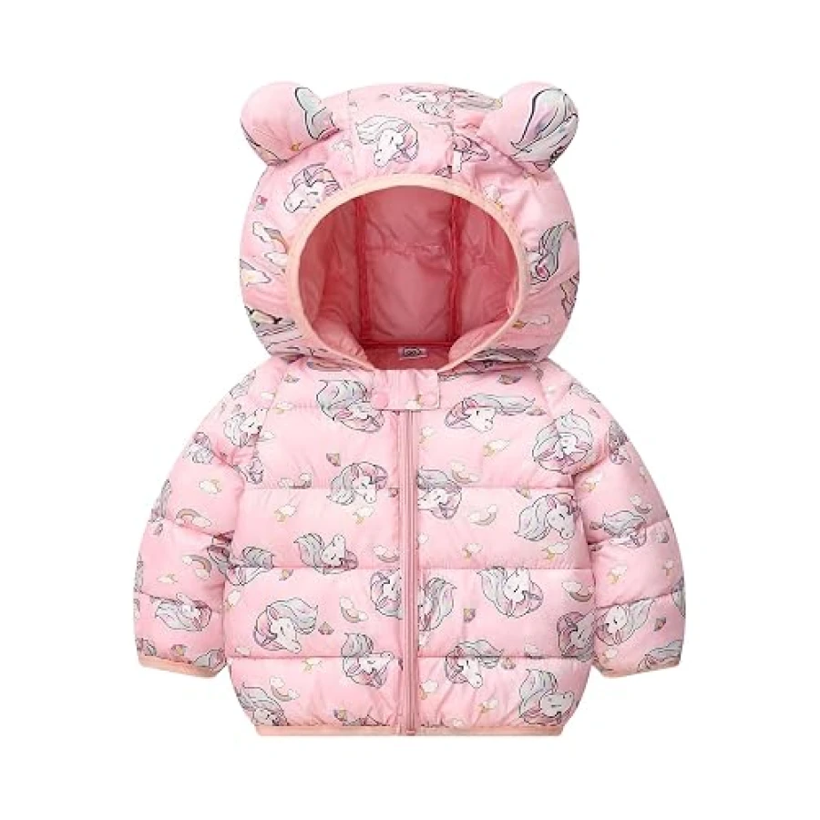 JiAmy Baby Winter Mantel mit Kapuze Kinder Jacke Langarm Leicht Jacke Rosa Einhorn 4-5 Jahre