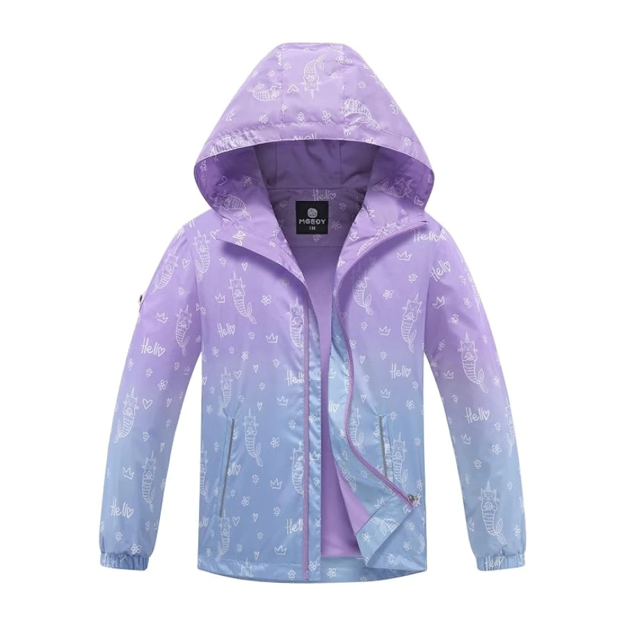 Wasserdichte Regenjacke für Mädchen, mit Kapuze, leichter Baumwollfutter, Regenmäntel für Kinder, 4–12 Jahre