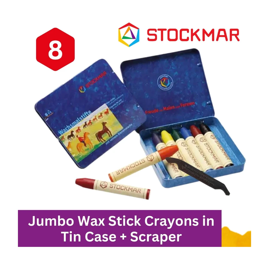 Stockmar FBA_31000 Stockmar Wachsmalstifte (8 Stifte, wasserfest, papergewickelt, aus Bienenwachs, im Blechetui), 1 - Pack, bunt