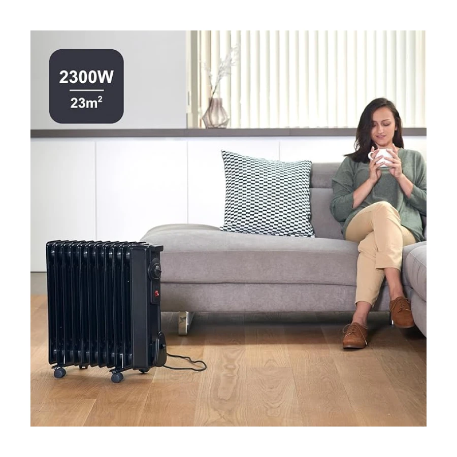 BLACK+DECKER BXRA2300E - Ölradiator 2300W | 11 Heizelemente à 140 mm | Einstellbarer Thermostat | 2 Heizstufen | Automatische Sicherheitsabschaltung bei Überhitzung | Schwarz