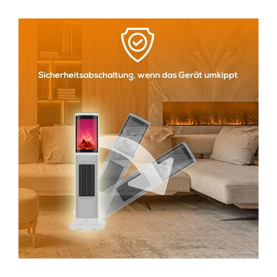 Tronitechnik® Infrarot Turm-Keramik-Heizer Elektro-Heizer 2000 Watt, Heizstrahler Standheizstrahler PTC Keramikheizelement mit Fernbedienung, Kamineffekt, Oszillation, Timer, Umkippschutz, bis 45°C