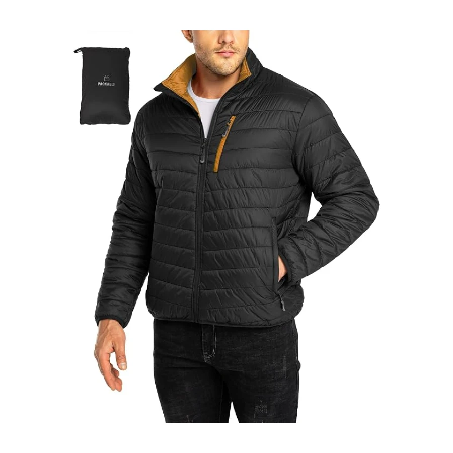 33,000ft Herren Steppjacke Leichte Übergangsjacke in Daunenjacken-Optik Winterjacke für Männer Gefüttert mit Taschen Packbar für Freizeit Wandern Reisen Lightweight Puffer Jacket