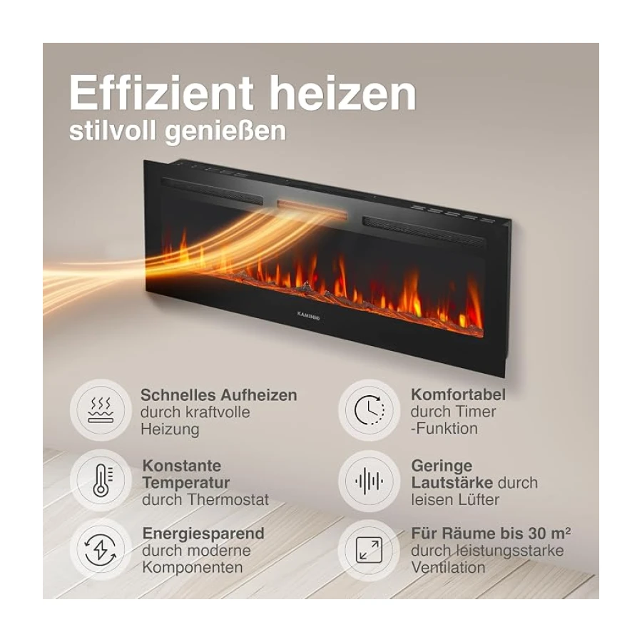 KAMINIO® Marlon PRO 50 Elektrokamin mit Heizung [Stand, Einbau & Wand]