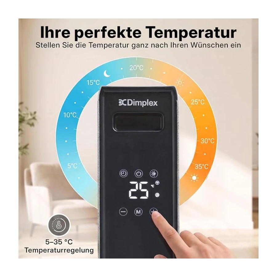 Dimplex HeatLite TEX+ Konvektorheizung elektrisch 2000 W, WLAN-App, Grau