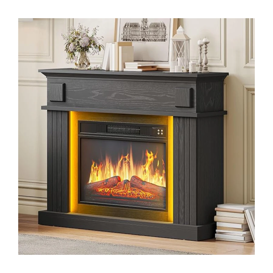 YITAHOME Elektrokamin mit Heizung 2000W, 3D Flammeneffekt,Led Kamin Schwarz