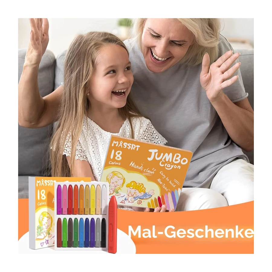 Dreikant Jumbo Wachsmalstifte für Kleinkinder, 18 Farben, Ungiftig, Abwaschbar, Leicht zu Halten, Bruchsichere sichere Malstifte für Kinder