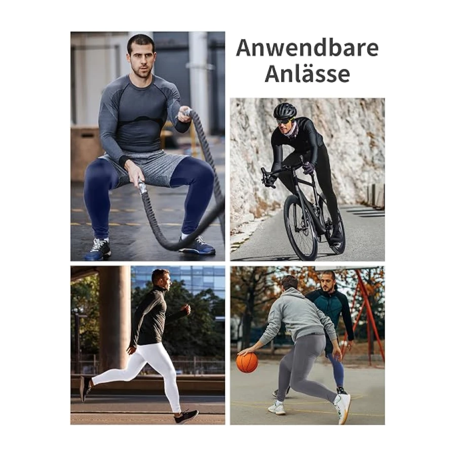 Roadbox Thermo Kompressionshose Herren, Fleece Sportleggings mit Taschen