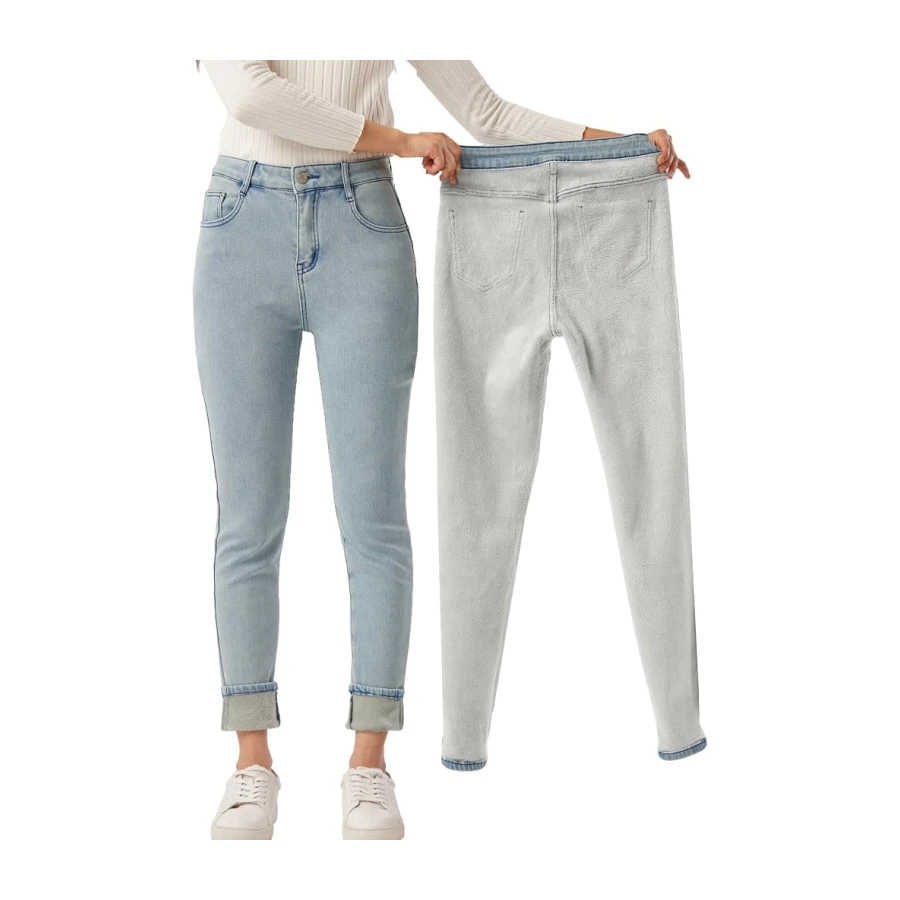 Yehopere Damen Winter Fleece Gef¨¹ttert Jeans Slim Fit Warm Skinny High Waist Denim Jeans