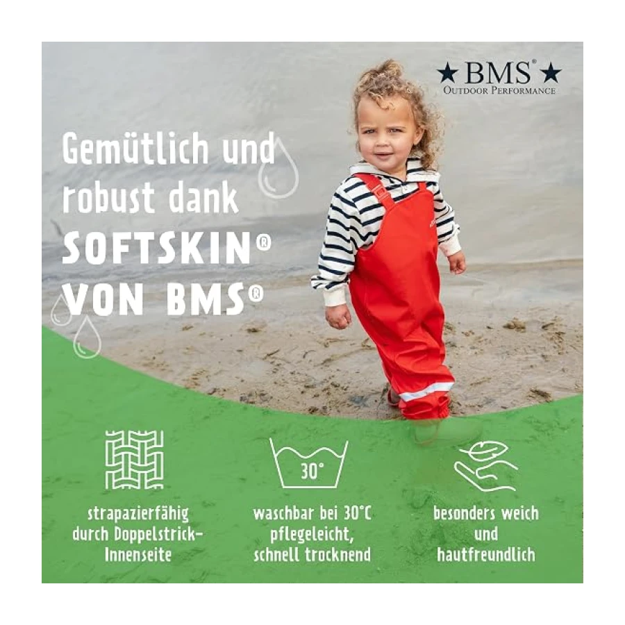 BMS® Regenhose für Kinder mit Latz, ideale Matschhose und Buddelhose