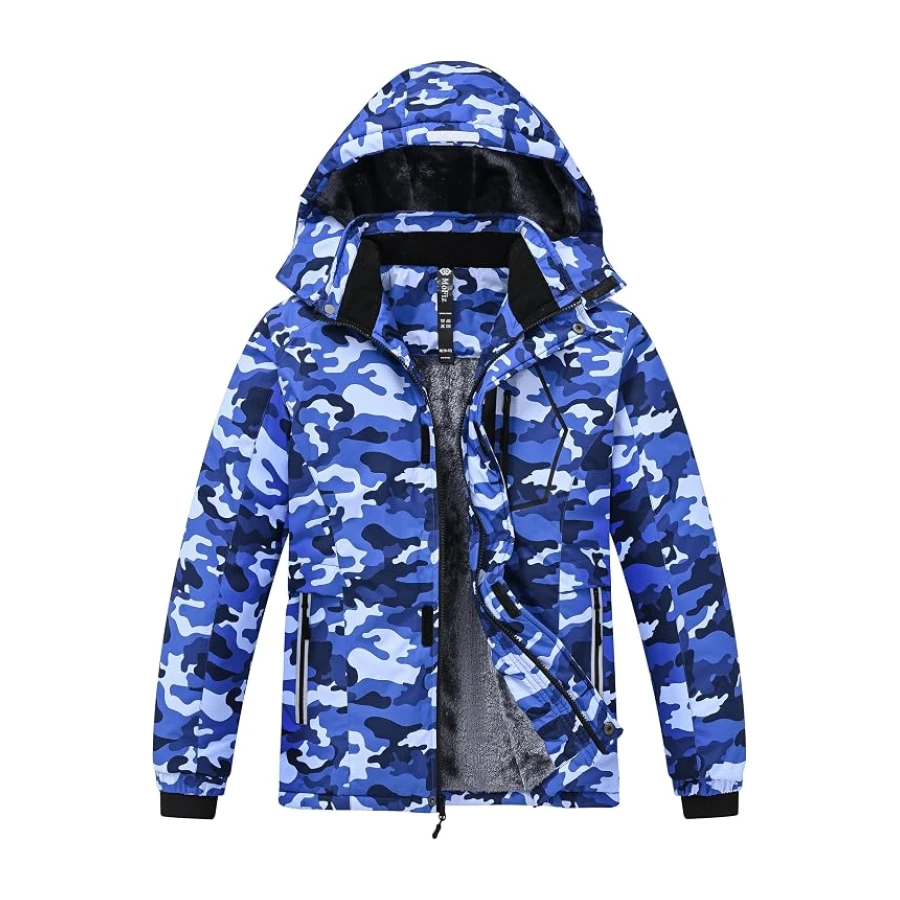 MoFiz Winterjacke Jungen Skijacke Warm Innenfutter Kinder Outdoor Softshelljacken Schneejacke mit Abnehmbare Kapuze