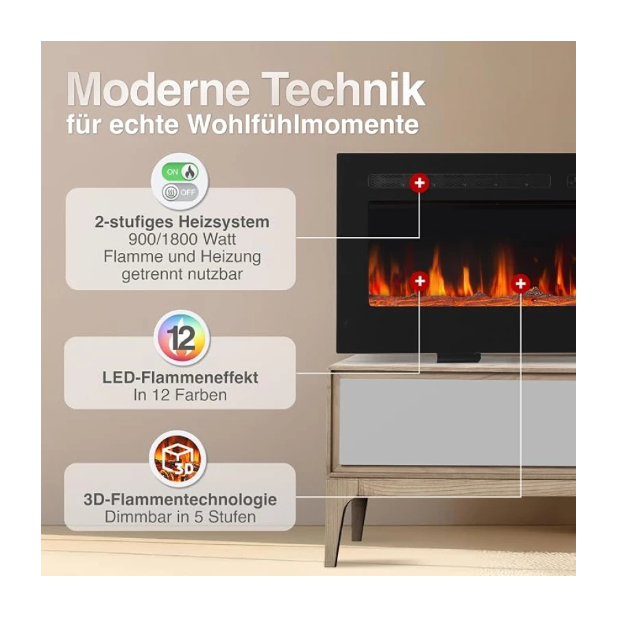 KAMINIO® Marlon PRO 50 Elektrokamin mit Heizung [Stand, Einbau & Wand]
