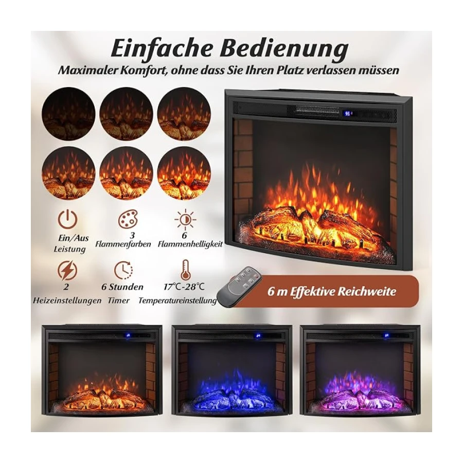 COSTWAY Elektrokamin mit Heizung 1500W, Wandkamin elektrisch mit Fernbedienung, Überhitzungsschutz, 5H Timer, einstellbare 3D-Flammeneffekt und Helligkeit, 5000BTU Einbaukamin 69,5 x 21 x 53 cm