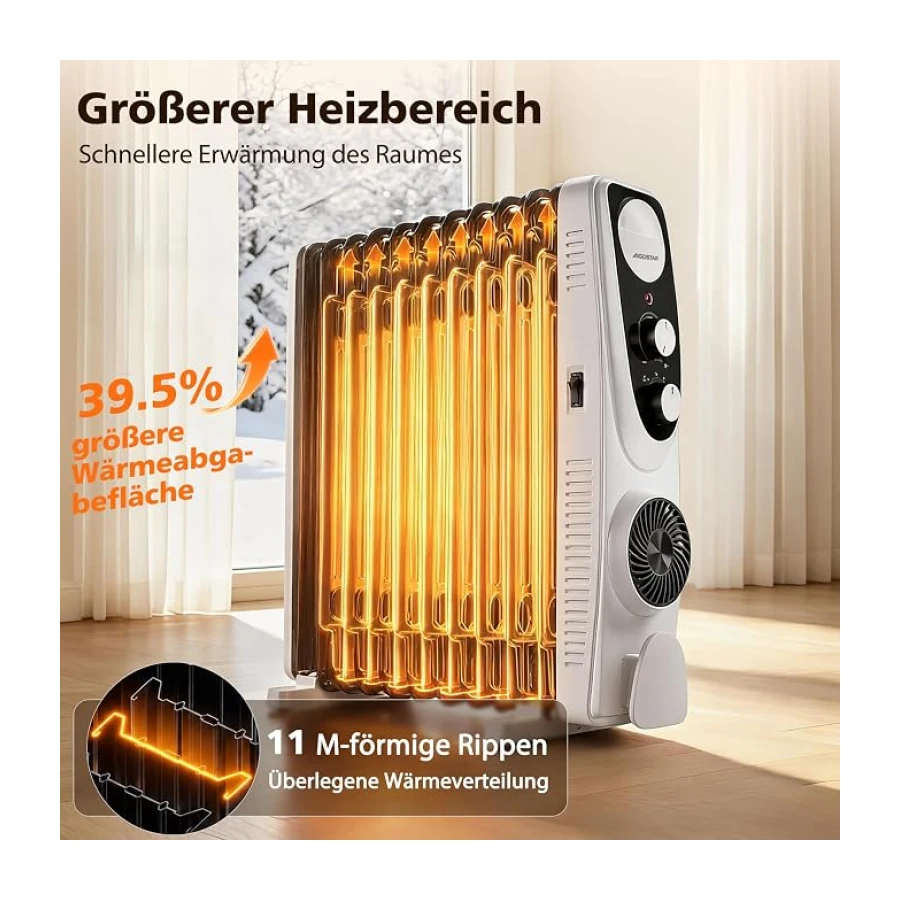 Aigostar Ölradiator 2300W, 11 Rippen mit Separatem 400W Heizlüfter