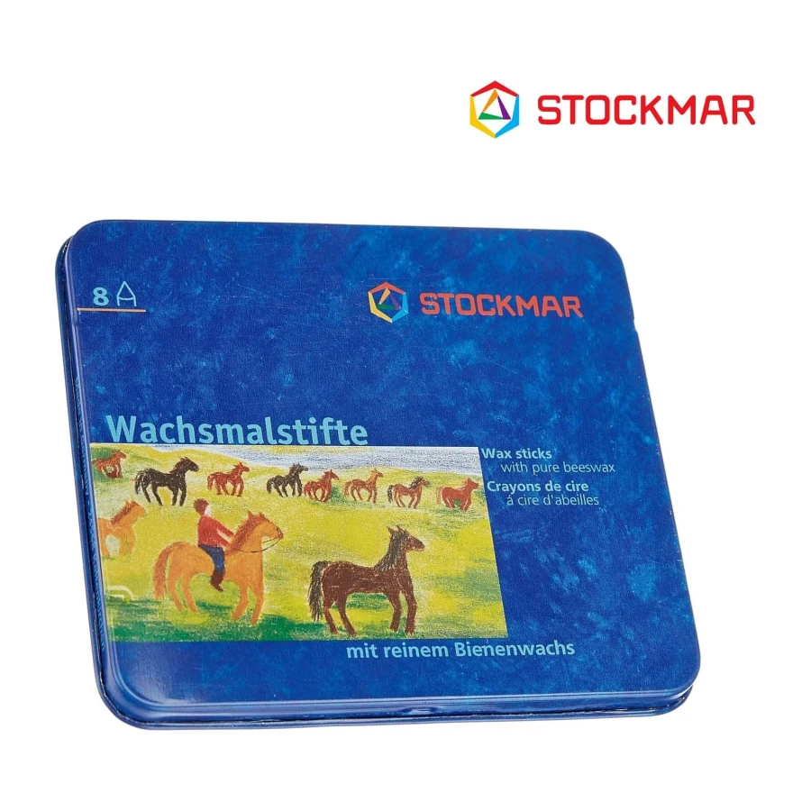 Stockmar FBA_31000 Stockmar Wachsmalstifte (8 Stifte, wasserfest, papergewickelt, aus Bienenwachs, im Blechetui), 1 - Pack, bunt