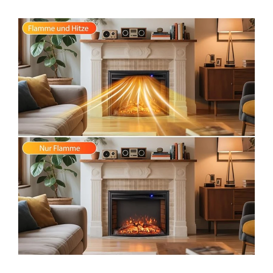 COSTWAY Elektrokamin mit Heizung 1500W, Wandkamin elektrisch mit Fernbedienung, Überhitzungsschutz, 5H Timer, einstellbare 3D-Flammeneffekt und Helligkeit, 5000BTU Einbaukamin 69,5 x 21 x 53 cm