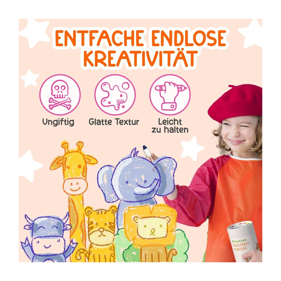 Twistable Crayons 12 Stück Wachsmalstifte für Kleinkinder Waschbar