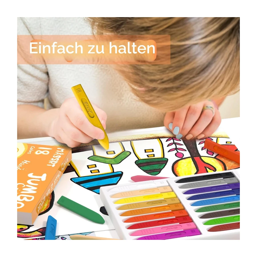 Dreikant Jumbo Wachsmalstifte für Kleinkinder, 18 Farben, Ungiftig, Abwaschbar, Leicht zu Halten, Bruchsichere sichere Malstifte für Kinder